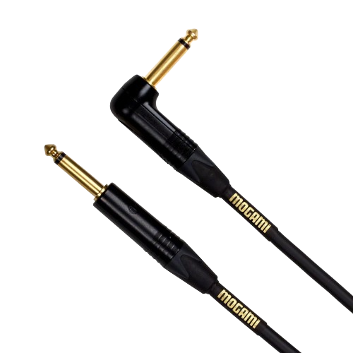 Mogami Gold INSTRUMENT-18R Guitar Instrument Cable, 1/4" TS Male Plugs, Gold Contacts, Right Angle and Straight Connectors, 18 Foot