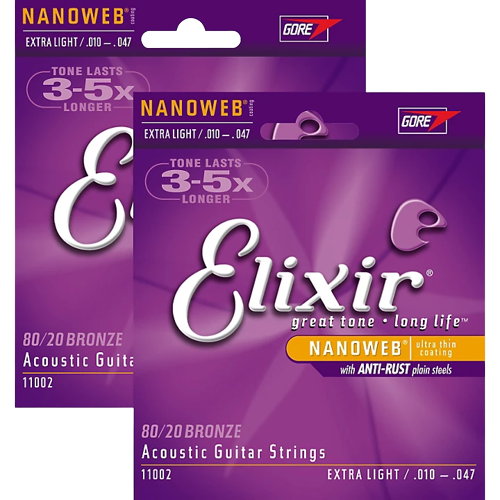 Elixir Nanoweb Extra Light Acoustic Guitar Strings 2-Pack