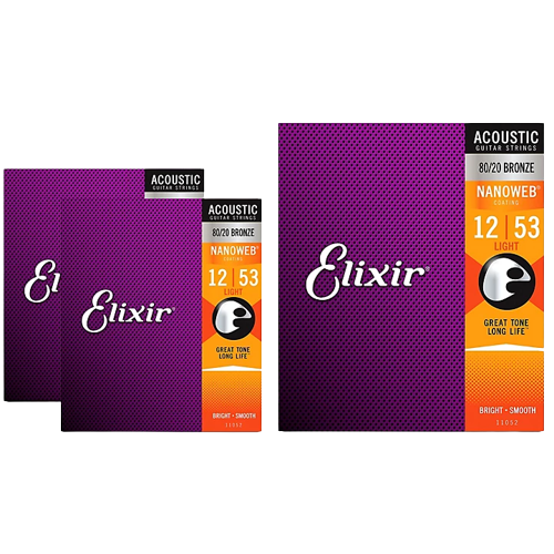 Elixir Light Nanoweb Acoustic Guitar Strings (.012-.053) 3 Pack