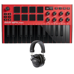 Akai Professional MPK mini mk3 Red Keyboard Controller and Headphones