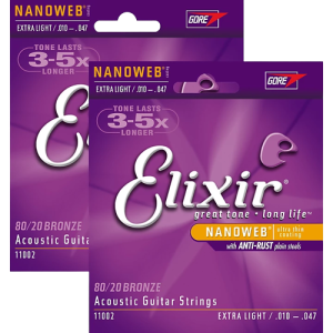 Elixir Nanoweb Extra Light Acoustic Guitar Strings 2-Pack