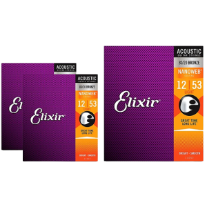 Elixir Light Nanoweb Acoustic Guitar Strings (.012-.053) 3 Pack