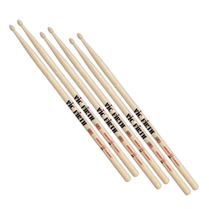 Vic Firth American Classic 5B Wood-Tipped Drumsticks – 3-Pack Bundle with Austin Bazaar Polishing Cloth