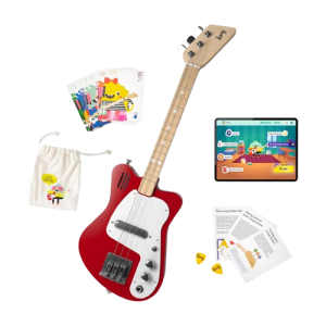 Loog Mini Electric Guitar for Kids Ages 3+ with Built In Amp and Learning App Red
